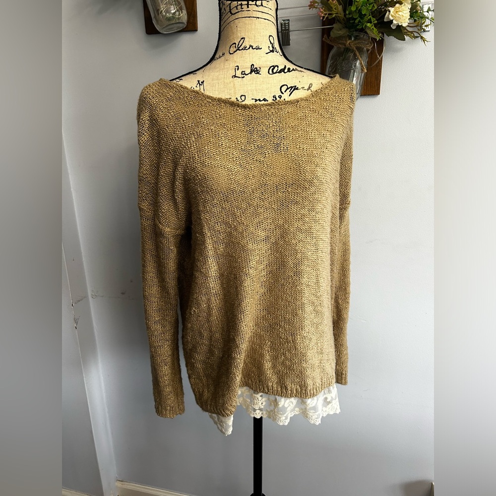 Hippie Rose pullover open knitted boho chic lace hem‎ minimalist western hippie